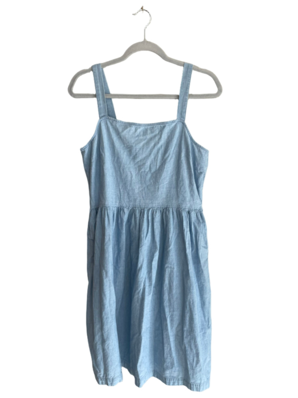 J Crew Cotton Dress Womens Medium Blue Chambray Square Neck Smocked Back Sundres